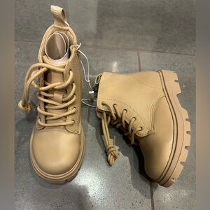 Zara New 9.5c 26 Sandy Brown Lace Up Zip Boots, Cute Lug Sole